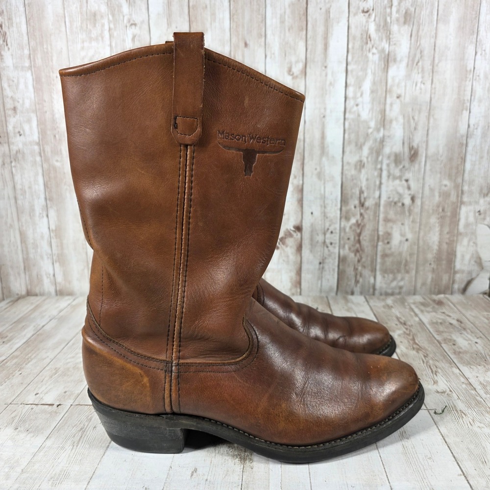 Mason Western Mens Brown Leather Roper Cowboy Boots Vibram Sole